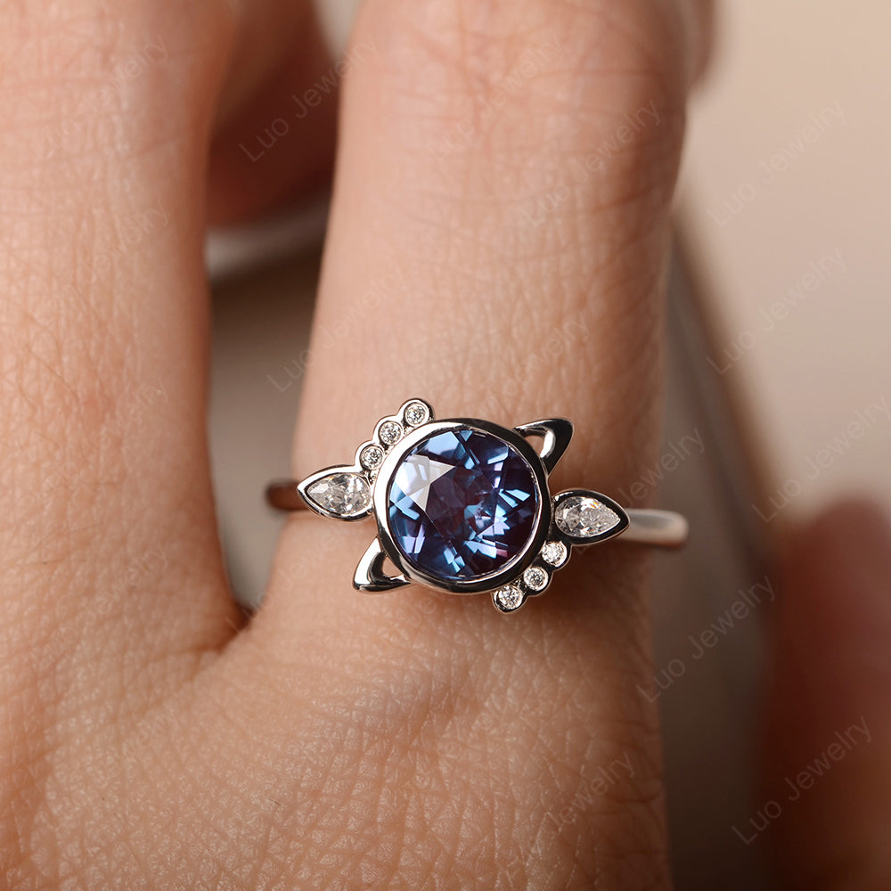 Saturn Style Alexandrite Engagement Ring - LUO Jewelry