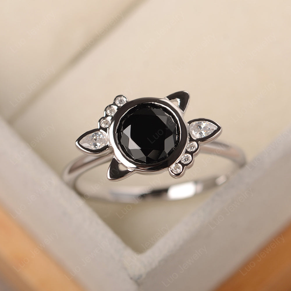 Saturn Style Black Spinel Engagement Ring - LUO Jewelry