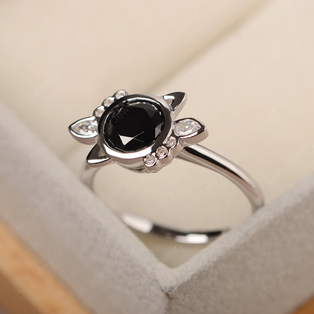 Saturn Style Black Spinel Engagement Ring - LUO Jewelry