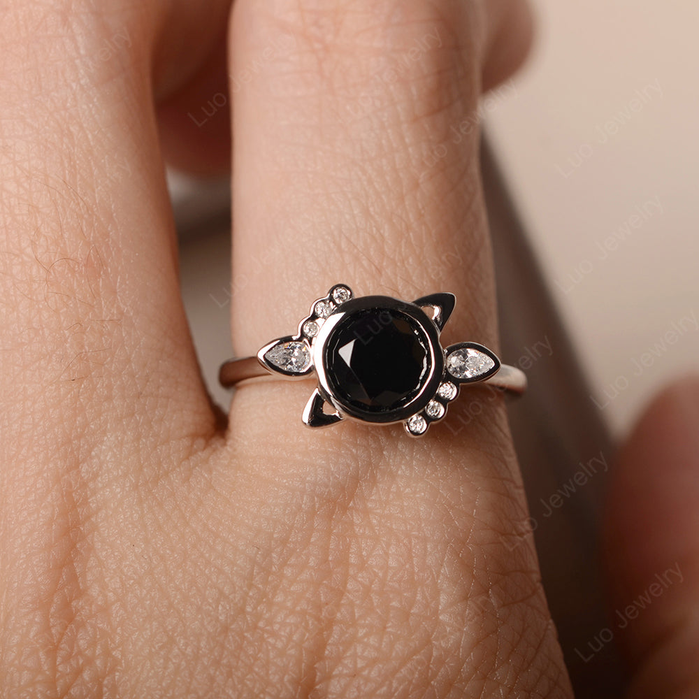 Saturn Style Black Spinel Engagement Ring - LUO Jewelry