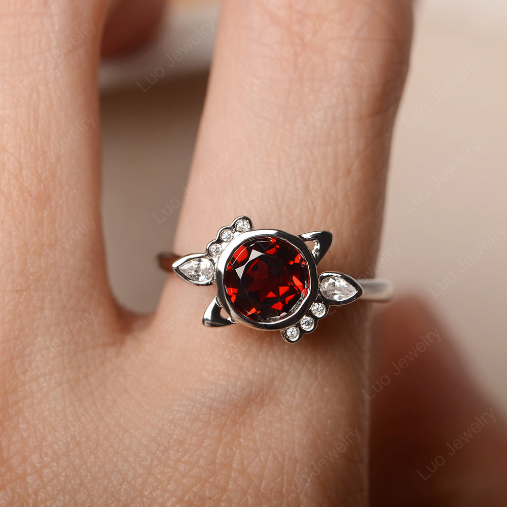 Saturn Style Garnet Engagement Ring - LUO Jewelry