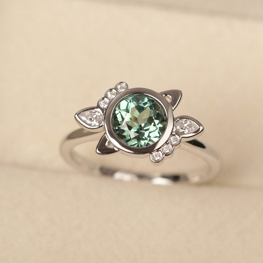 Saturn Style Green Sapphire Engagement Ring - LUO Jewelry