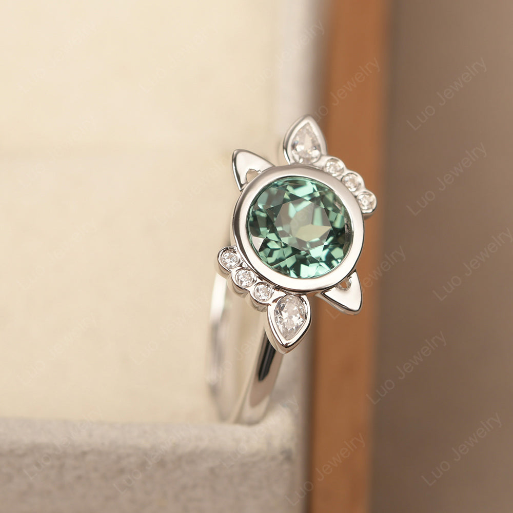 Saturn Style Green Sapphire Engagement Ring - LUO Jewelry