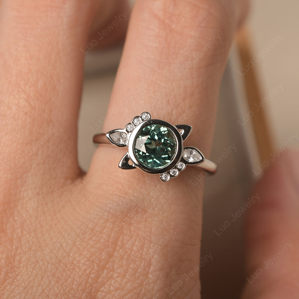 Saturn Style Green Sapphire Engagement Ring - LUO Jewelry