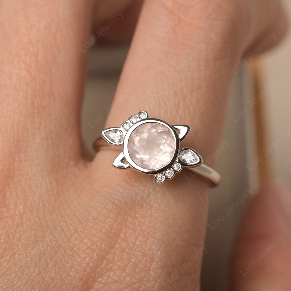 Saturn Style Rose Quartz Engagement Ring - LUO Jewelry