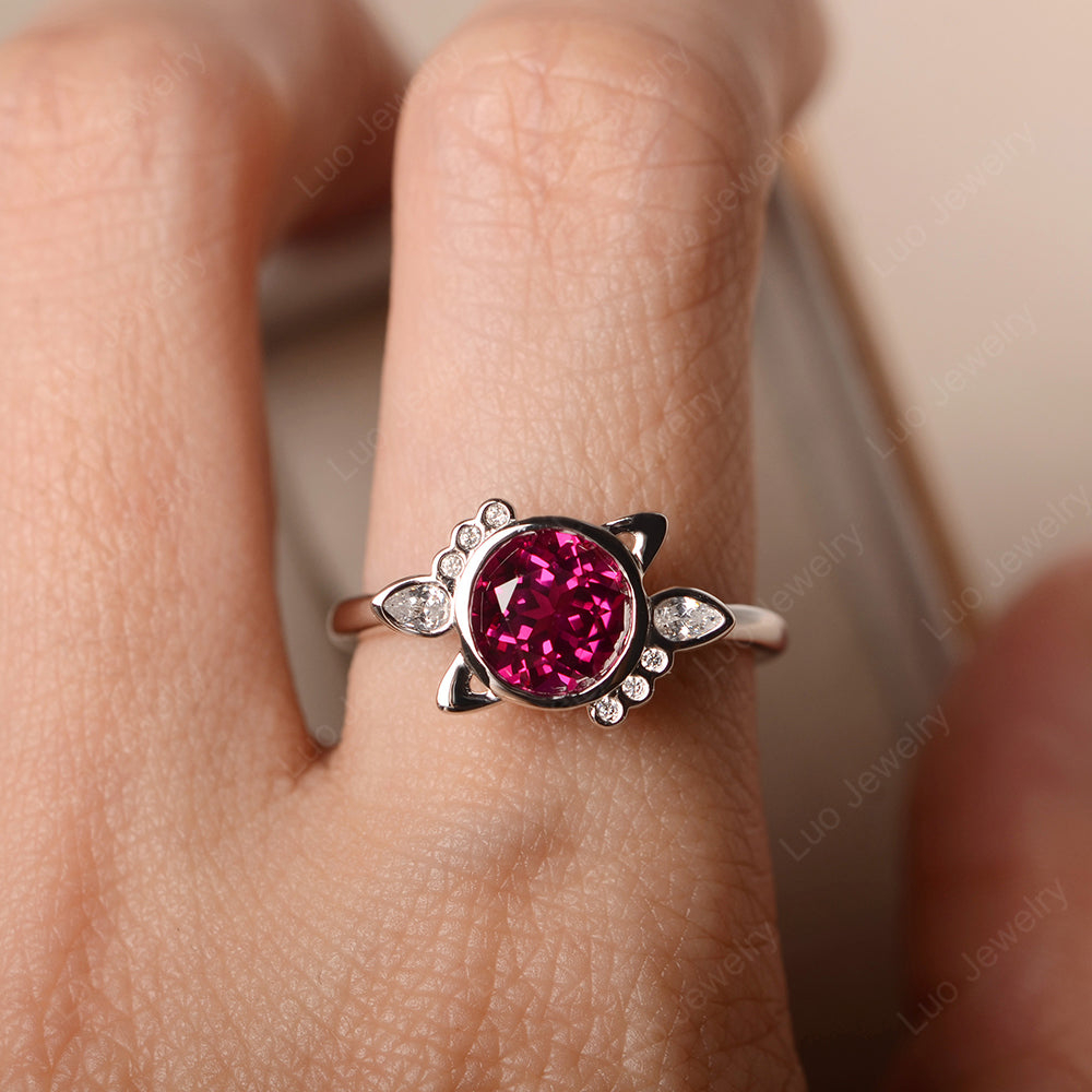 Saturn Style Ruby Engagement Ring - LUO Jewelry