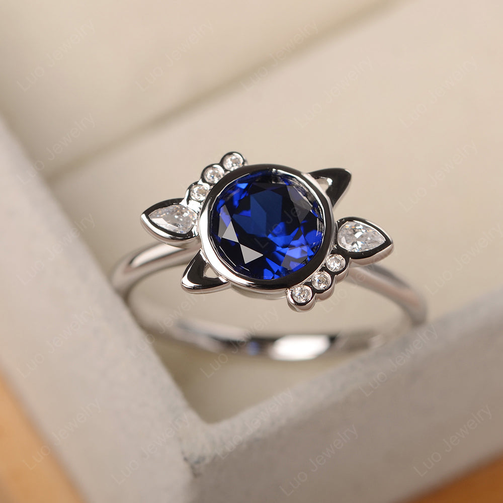 Saturn Style Lab Sapphire Engagement Ring - LUO Jewelry