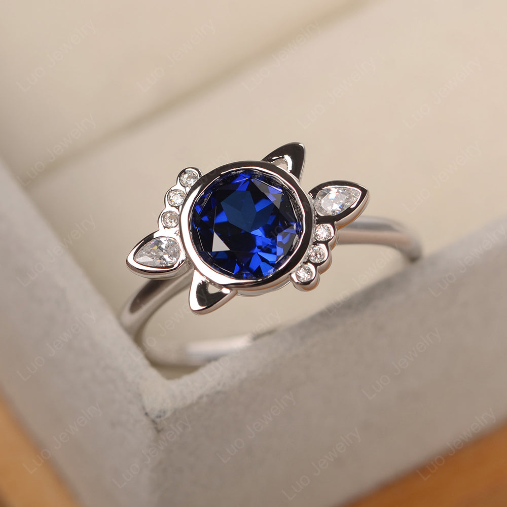 Saturn Style Lab Sapphire Engagement Ring - LUO Jewelry