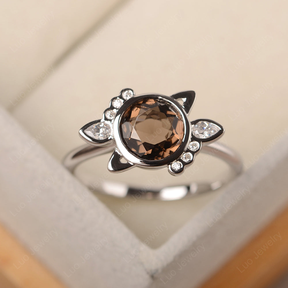 Saturn Style Smoky Quartz  Engagement Ring - LUO Jewelry