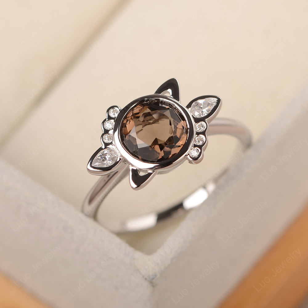 Saturn Style Smoky Quartz  Engagement Ring - LUO Jewelry