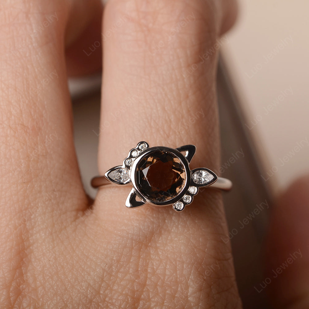 Saturn Style Smoky Quartz  Engagement Ring - LUO Jewelry