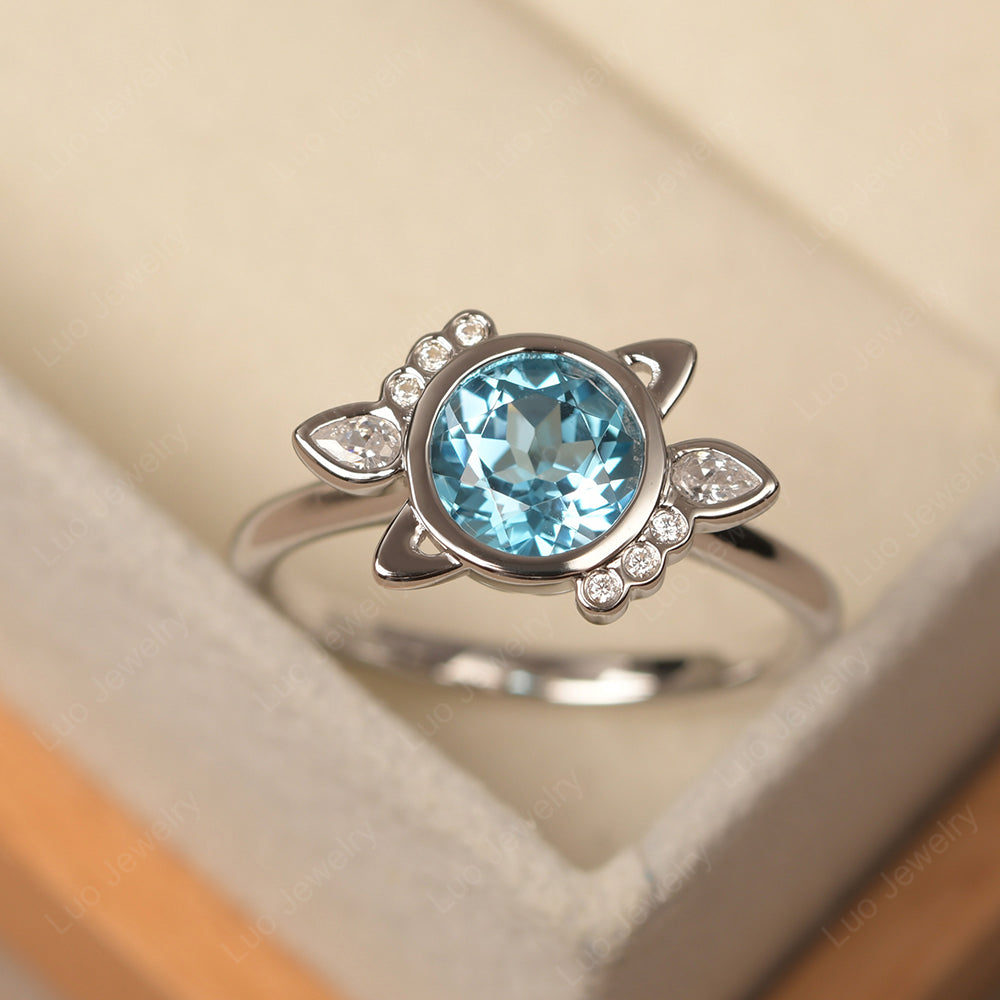 Saturn Style Swiss Blue Topaz Engagement Ring - LUO Jewelry