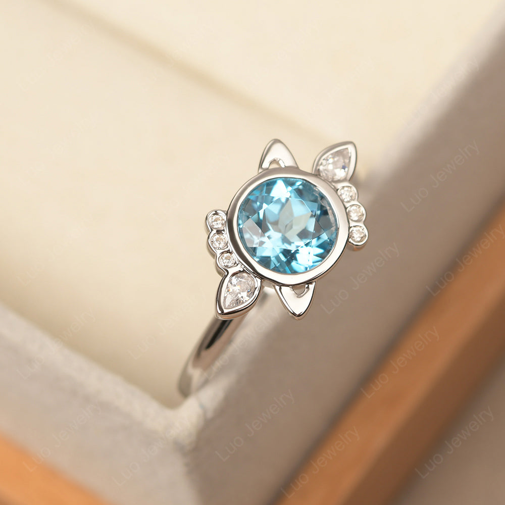 Saturn Style Swiss Blue Topaz Engagement Ring - LUO Jewelry