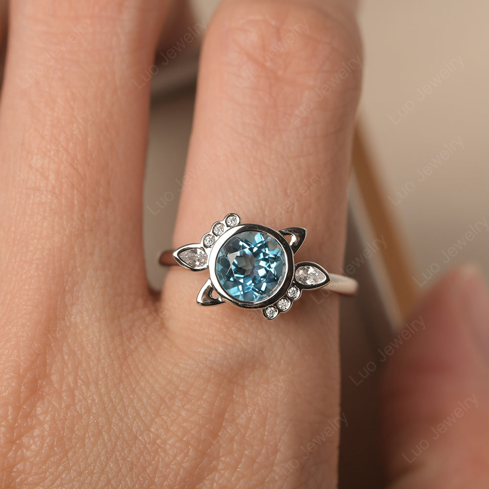 Saturn Style Swiss Blue Topaz Engagement Ring - LUO Jewelry