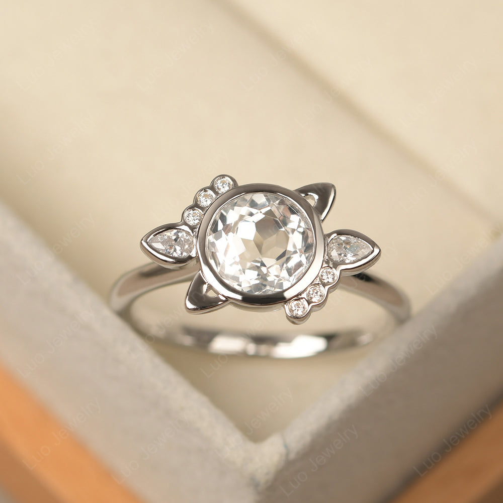 Saturn Style White Topaz Engagement Ring - LUO Jewelry