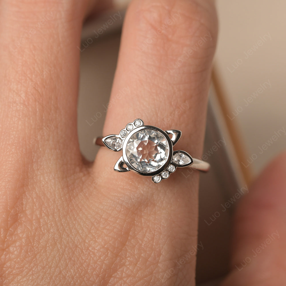 Saturn Style White Topaz Engagement Ring - LUO Jewelry