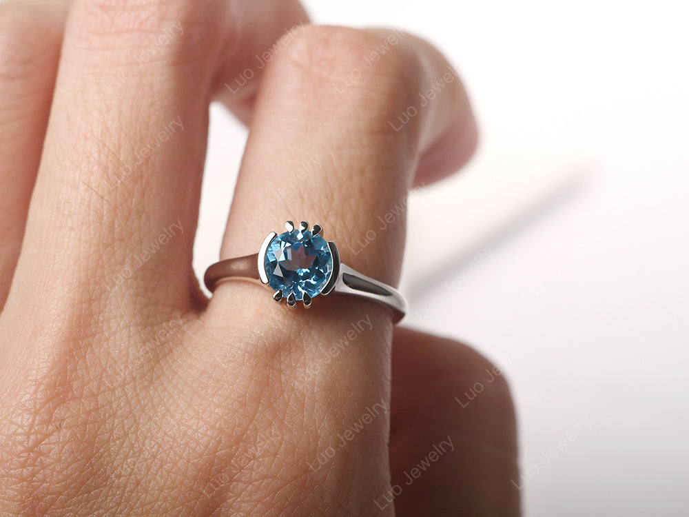 Vintage Swiss Blue Topaz Solitaire Ring - LUO Jewelry