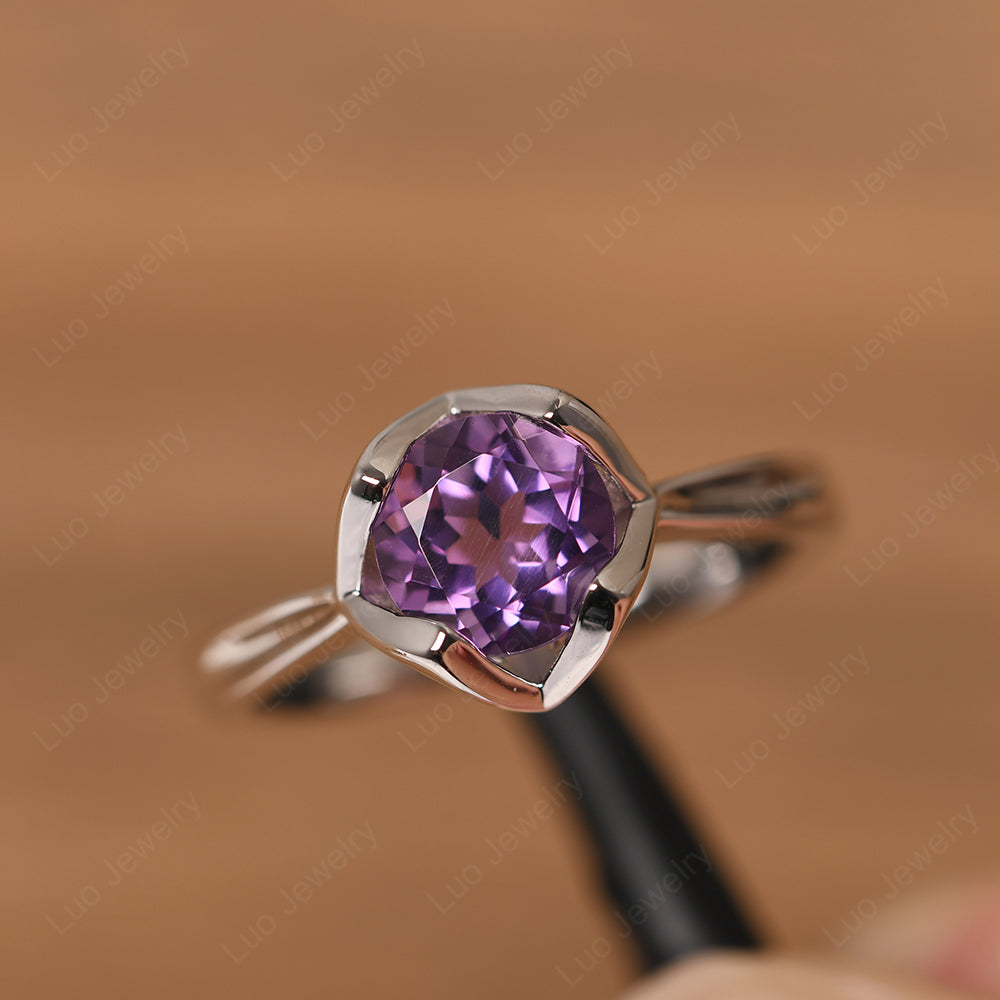 Round Amethyst Solitaire Ring - LUO Jewelry