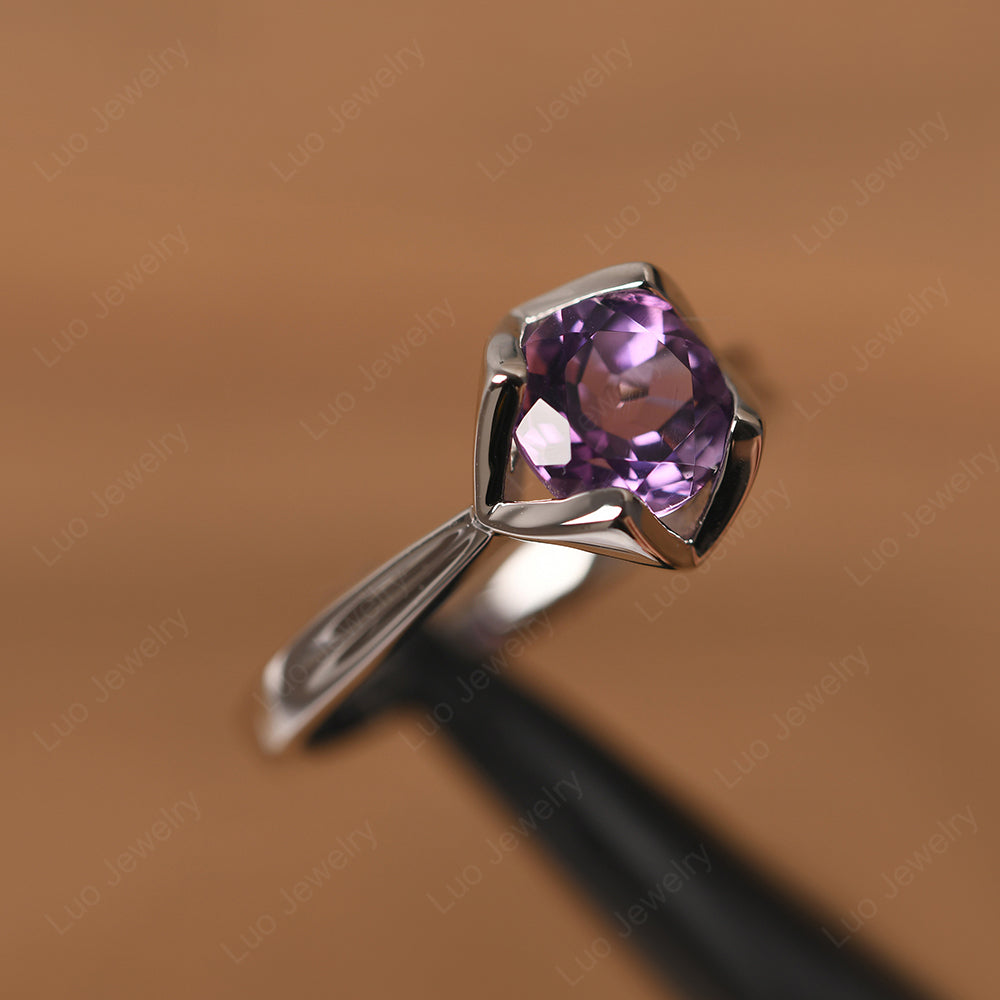 Round Amethyst Solitaire Ring - LUO Jewelry