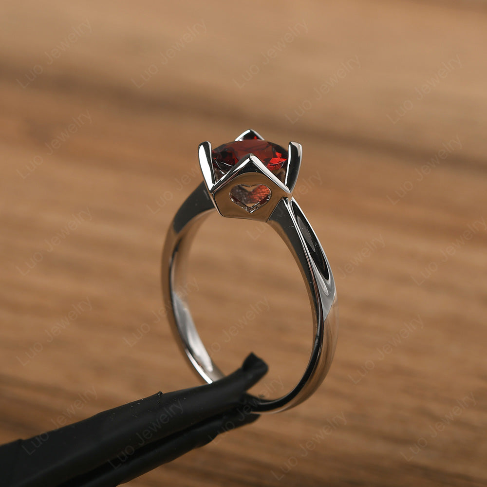 Round Garnet Solitaire Ring - LUO Jewelry