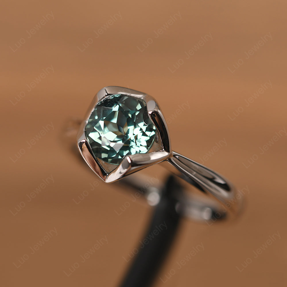 Round Green Sapphire Solitaire Ring - LUO Jewelry
