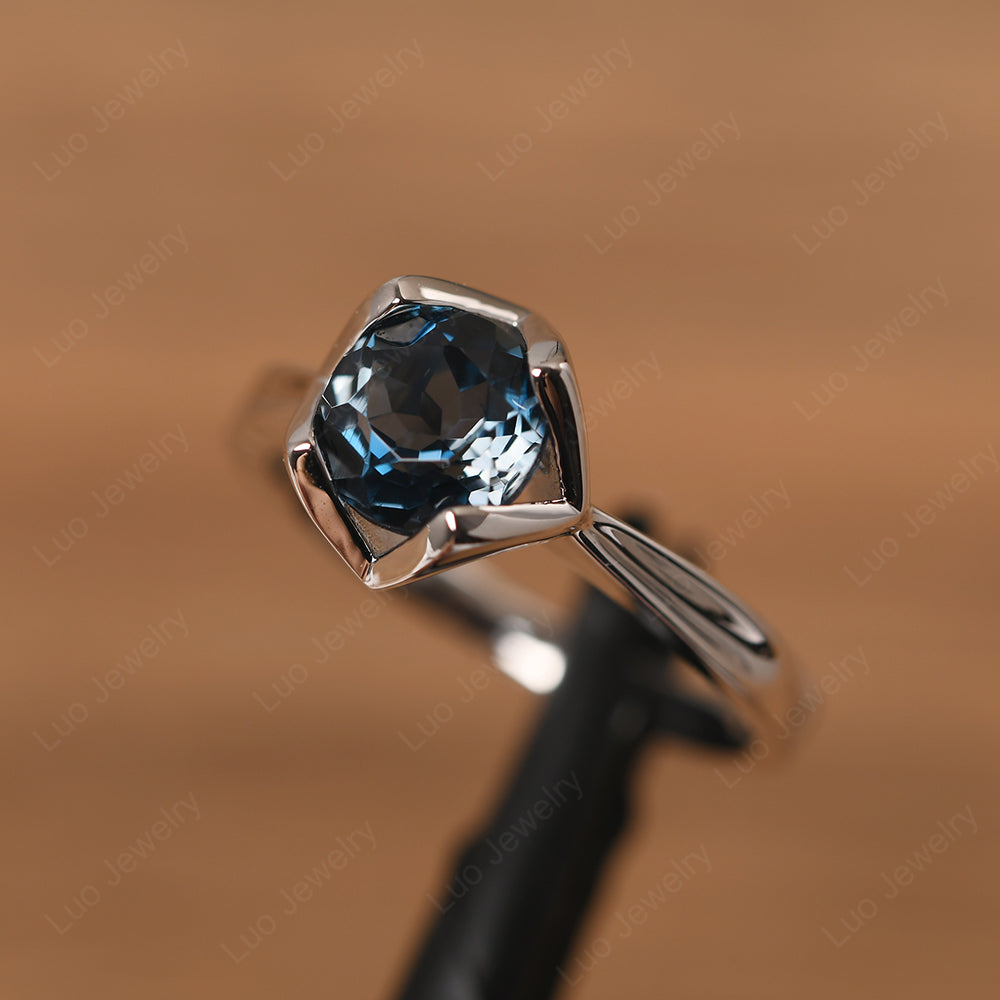 Round London Blue Topaz Solitaire Ring - LUO Jewelry