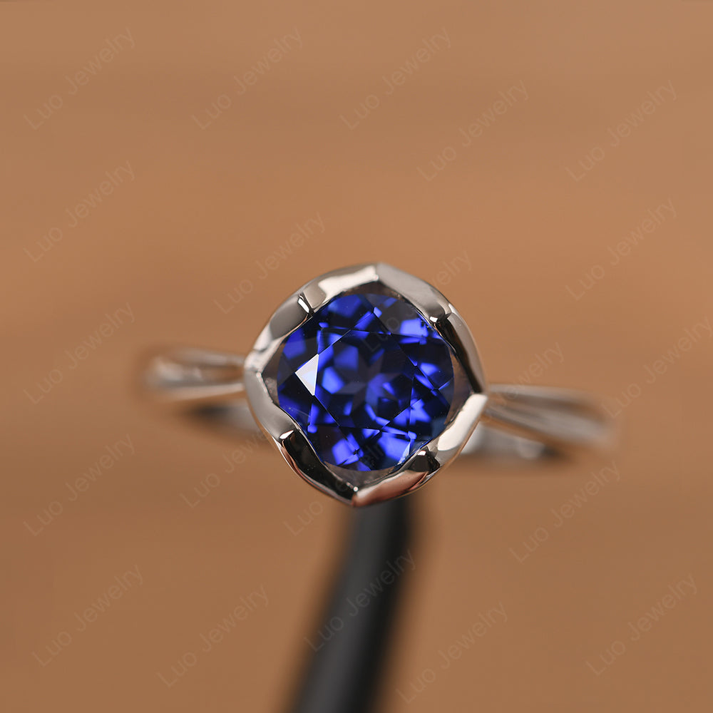 Round Lab Sapphire Solitaire Ring - LUO Jewelry