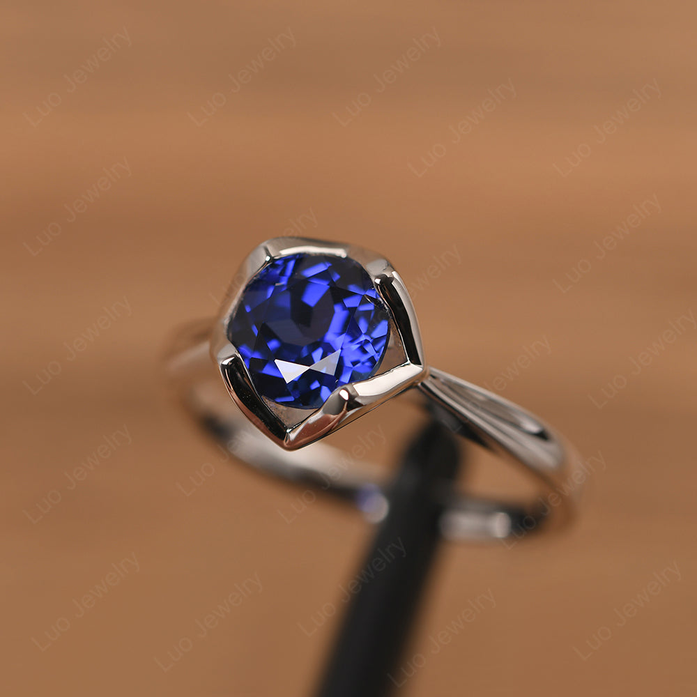 Round Lab Sapphire Solitaire Ring - LUO Jewelry