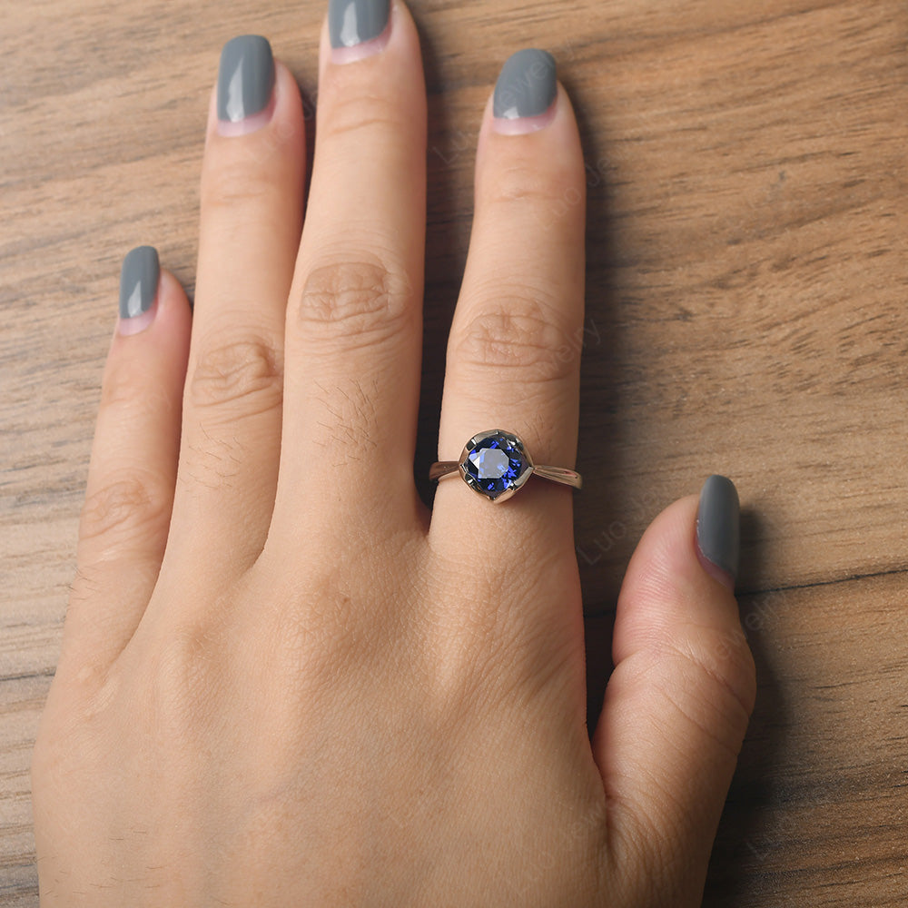 Round Lab Sapphire Solitaire Ring - LUO Jewelry