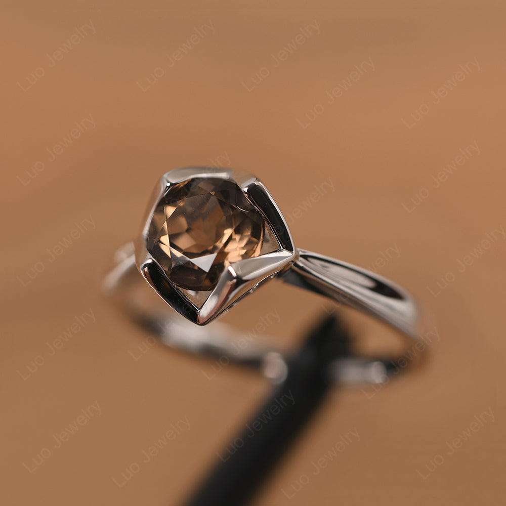 Round Smoky Quartz  Solitaire Ring - LUO Jewelry