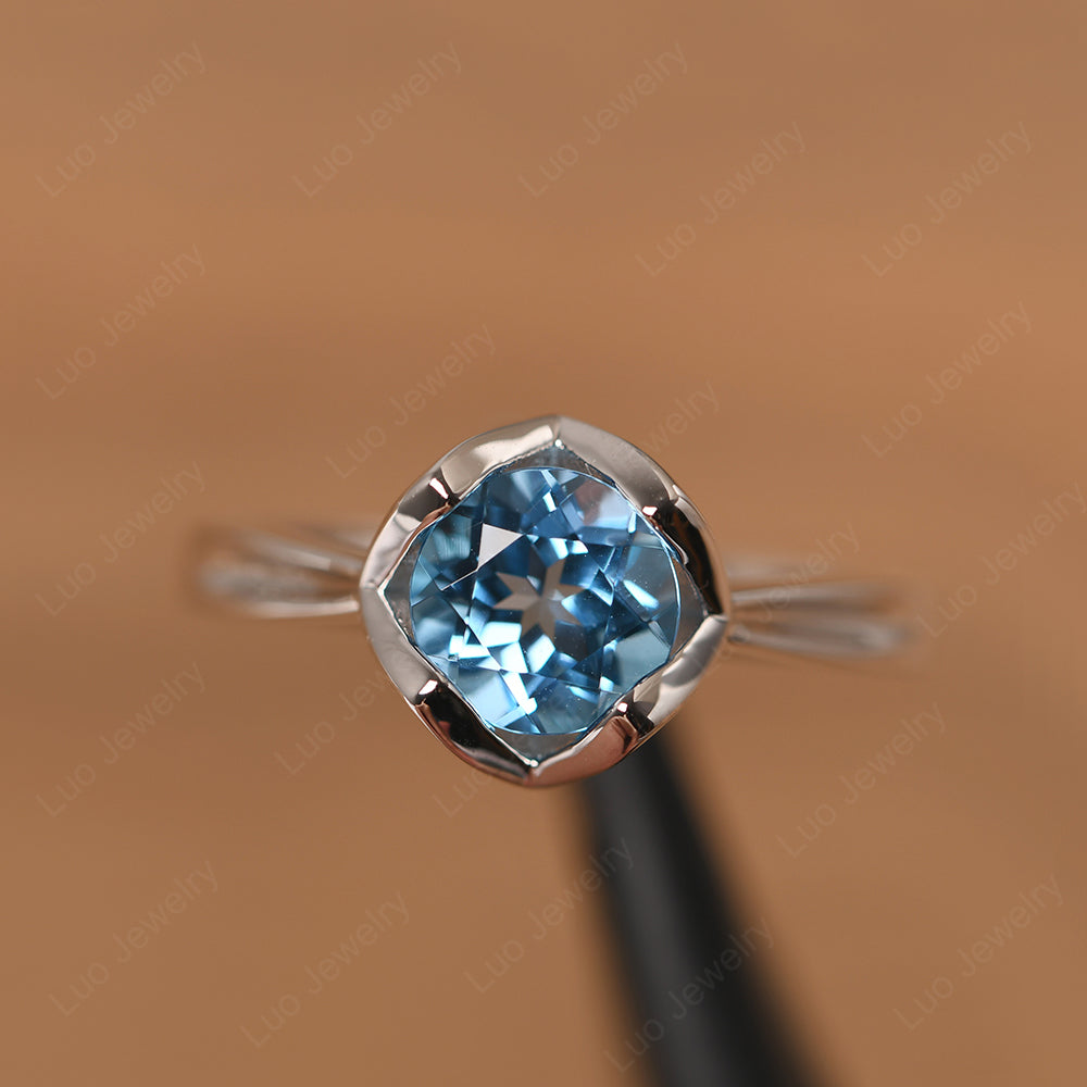 Round Swiss Blue Topaz Solitaire Ring - LUO Jewelry