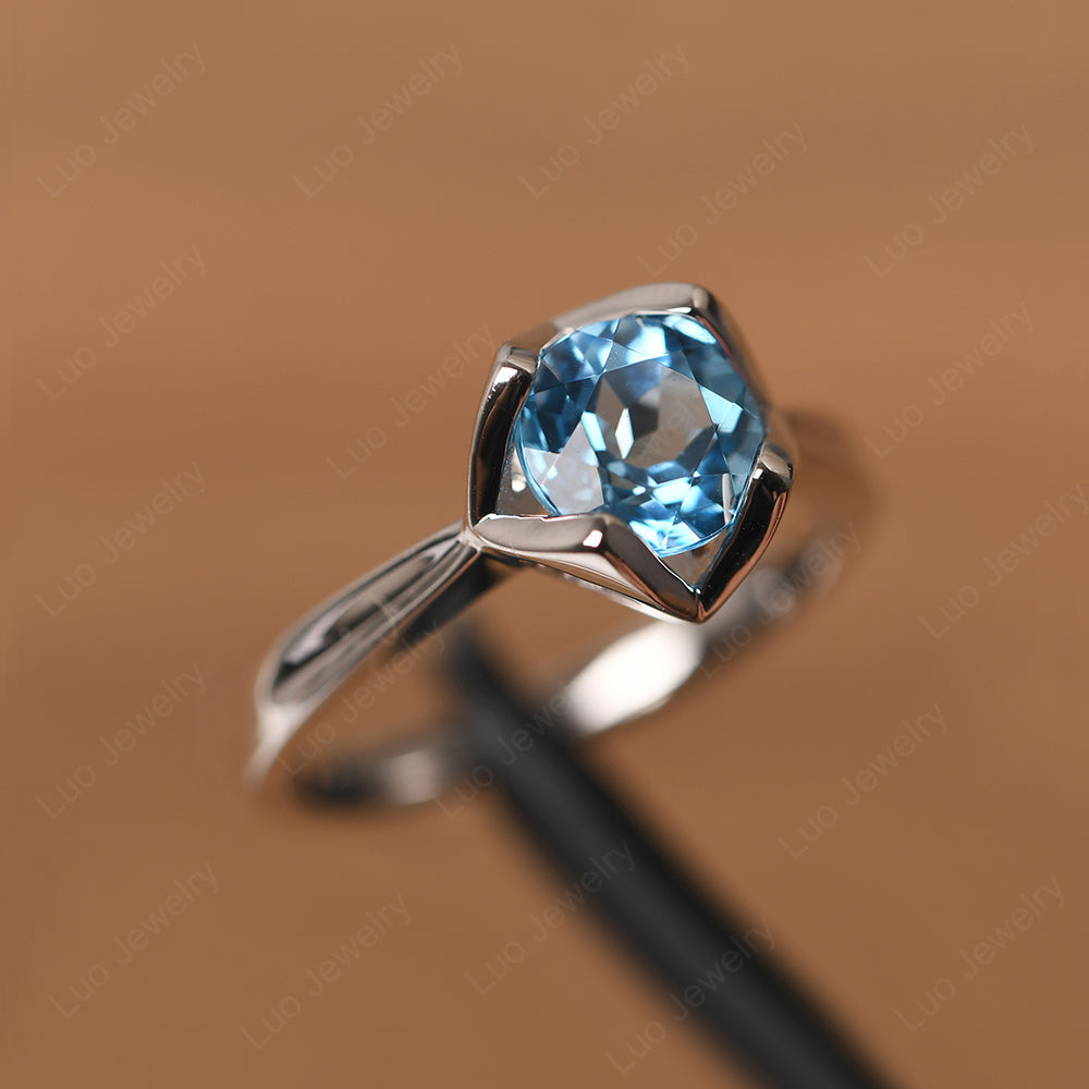 Round Swiss Blue Topaz Solitaire Ring - LUO Jewelry