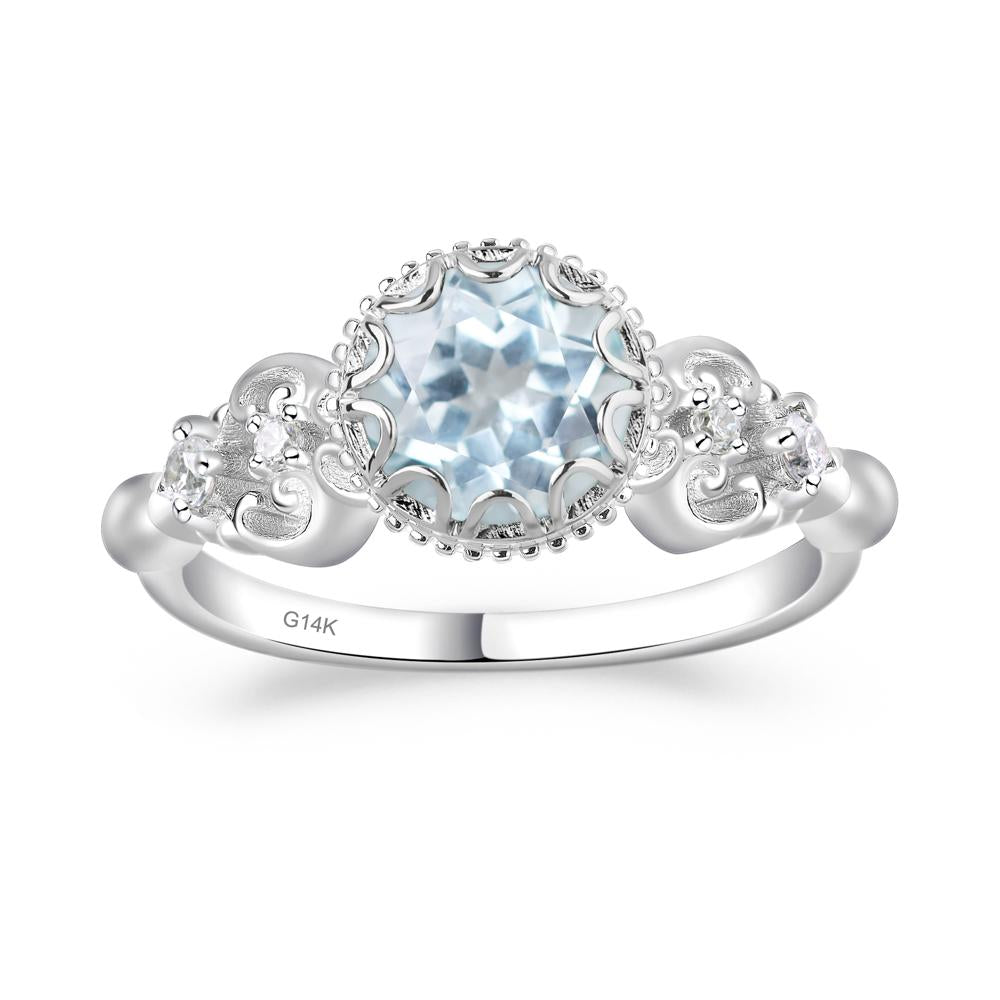 Art Deco Vintage Inspired Aquamarine Ring - LUO Jewelry #metal_14k white gold