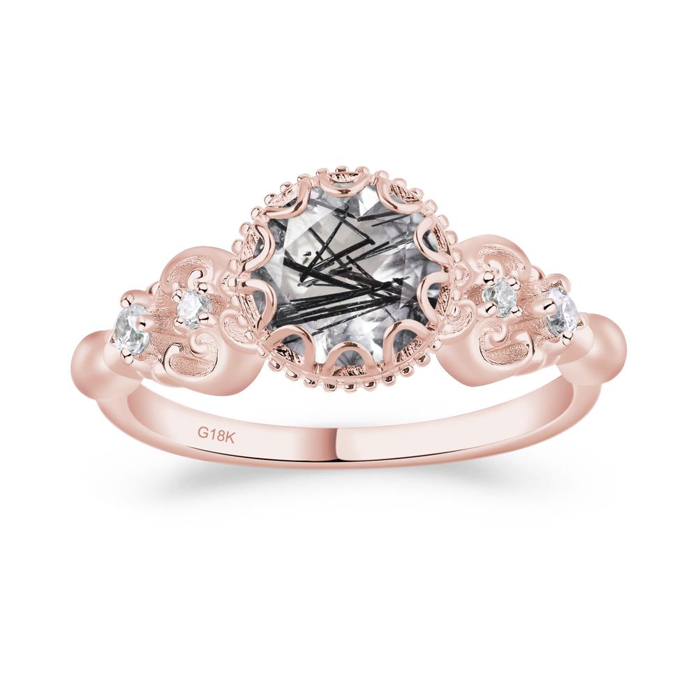 Art Deco Vintage Inspired Black Rutilated Quartz Ring - LUO Jewelry #metal_18k rose gold