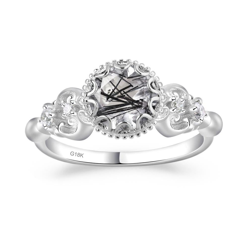 Art Deco Vintage Inspired Black Rutilated Quartz Ring - LUO Jewelry #metal_18k white gold