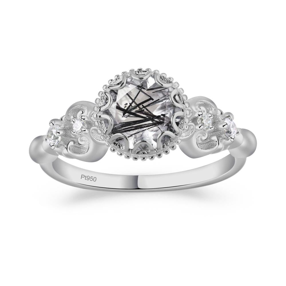 Art Deco Vintage Inspired Black Rutilated Quartz Ring - LUO Jewelry #metal_platinum