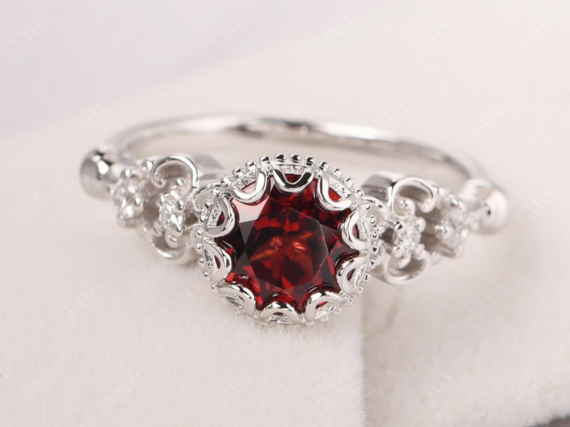 Art Deco Vintage Inspired Garnet Ring - LUO Jewelry