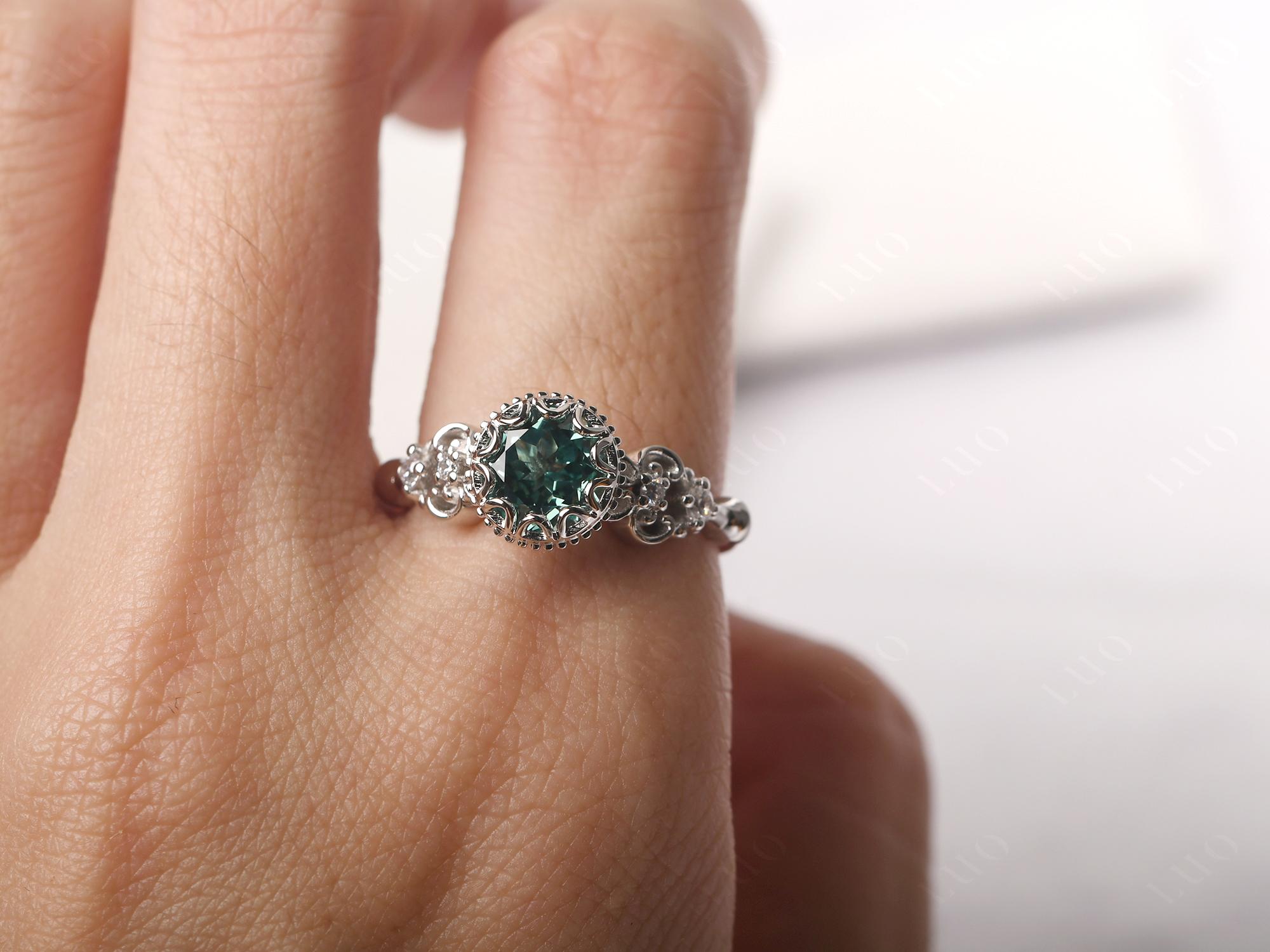 Art Deco Vintage Inspired Green Sapphire Ring - LUO Jewelry