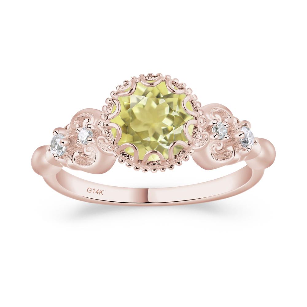 Art Deco Vintage Inspired Lemon Quartz Ring - LUO Jewelry #metal_14k rose gold