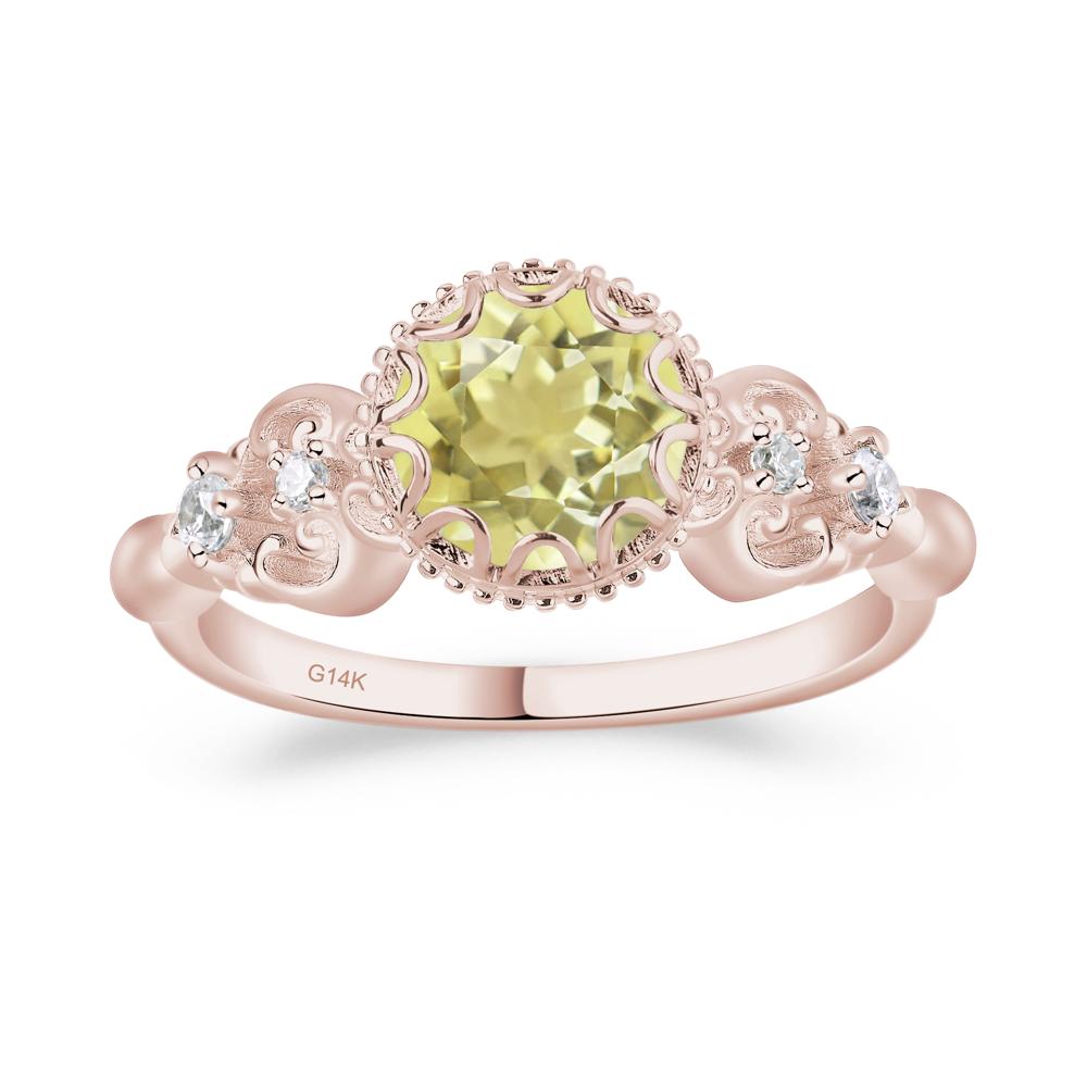 Art Deco Vintage Inspired Lemon Quartz Ring - LUO Jewelry #metal_14k rose gold