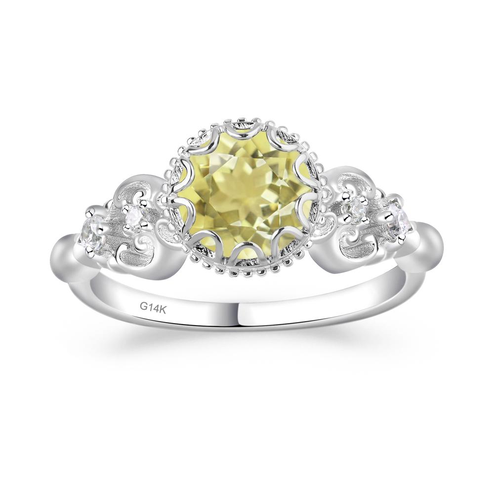 Art Deco Vintage Inspired Lemon Quartz Ring - LUO Jewelry #metal_14k white gold