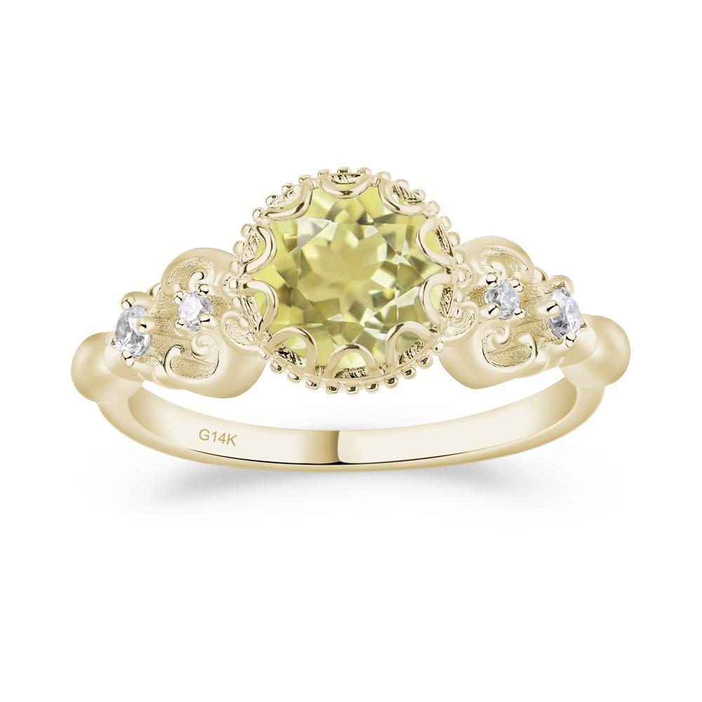 Art Deco Vintage Inspired Lemon Quartz Ring - LUO Jewelry #metal_14k yellow gold