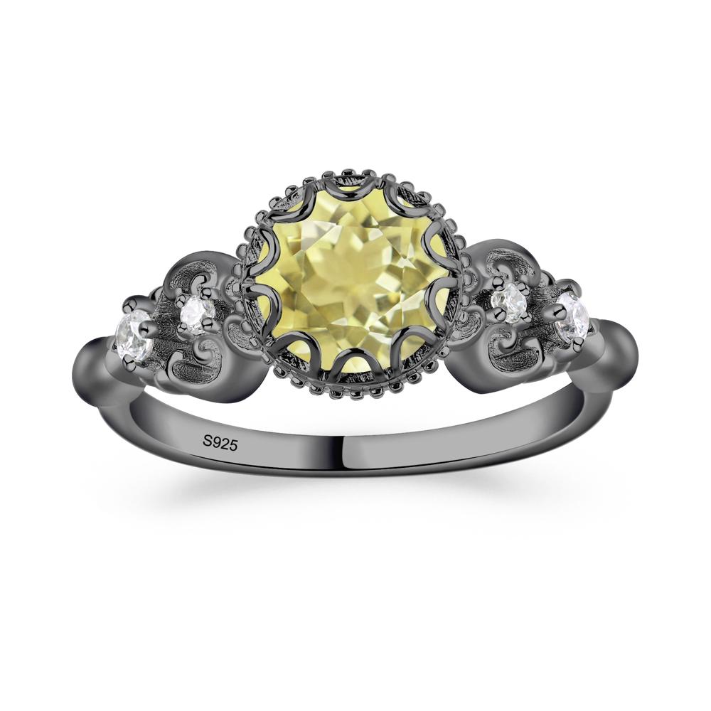 Art Deco Vintage Inspired Lemon Quartz Ring - LUO Jewelry #metal_black finish sterling silver