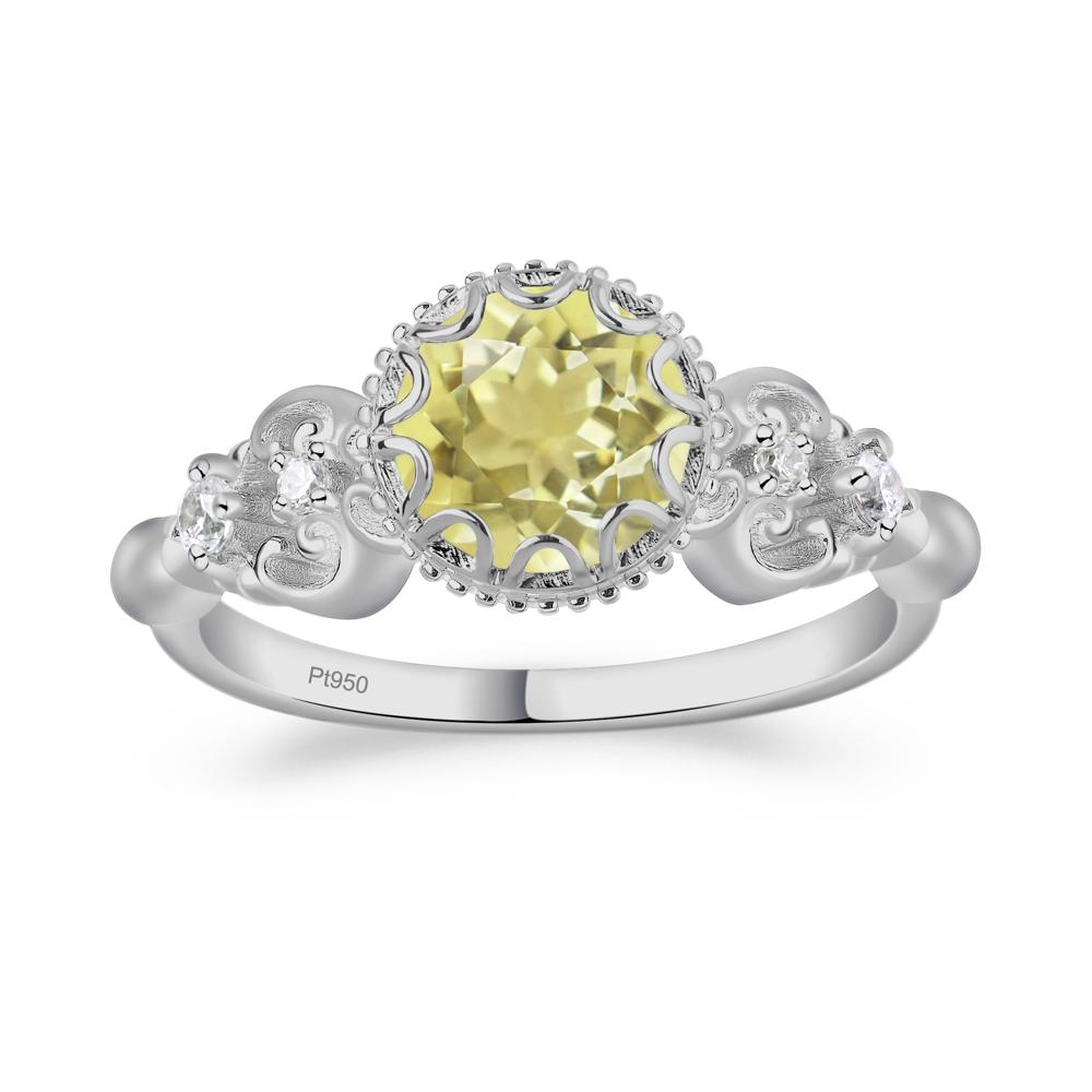 Art Deco Vintage Inspired Lemon Quartz Ring - LUO Jewelry #metal_platinum