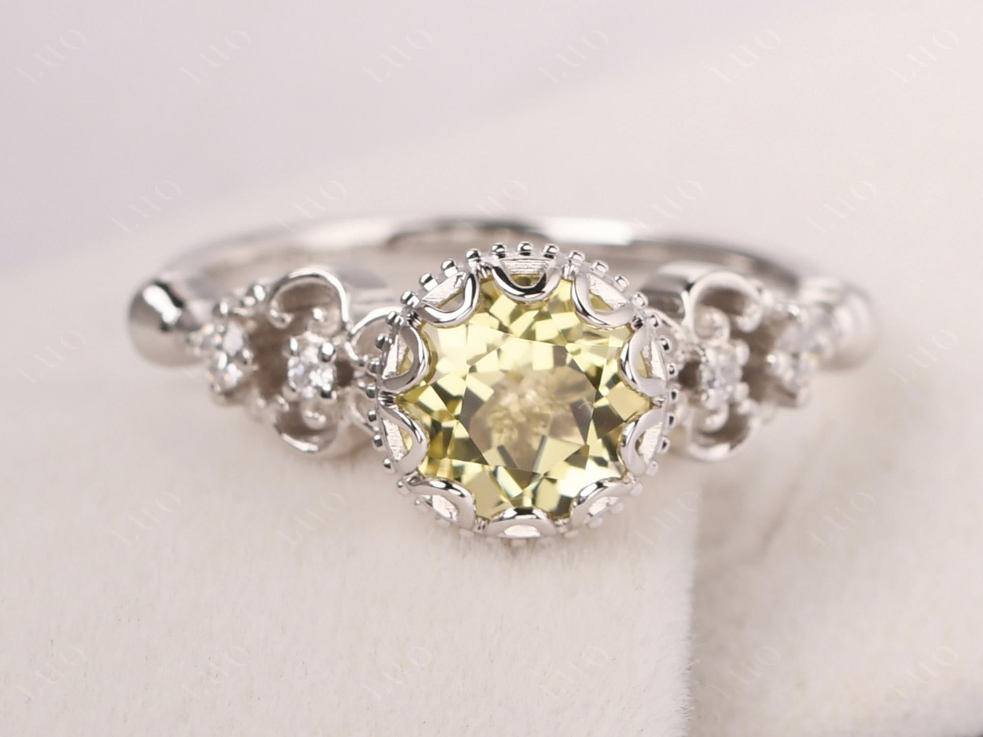 Art Deco Vintage Inspired Lemon Quartz Ring - LUO Jewelry