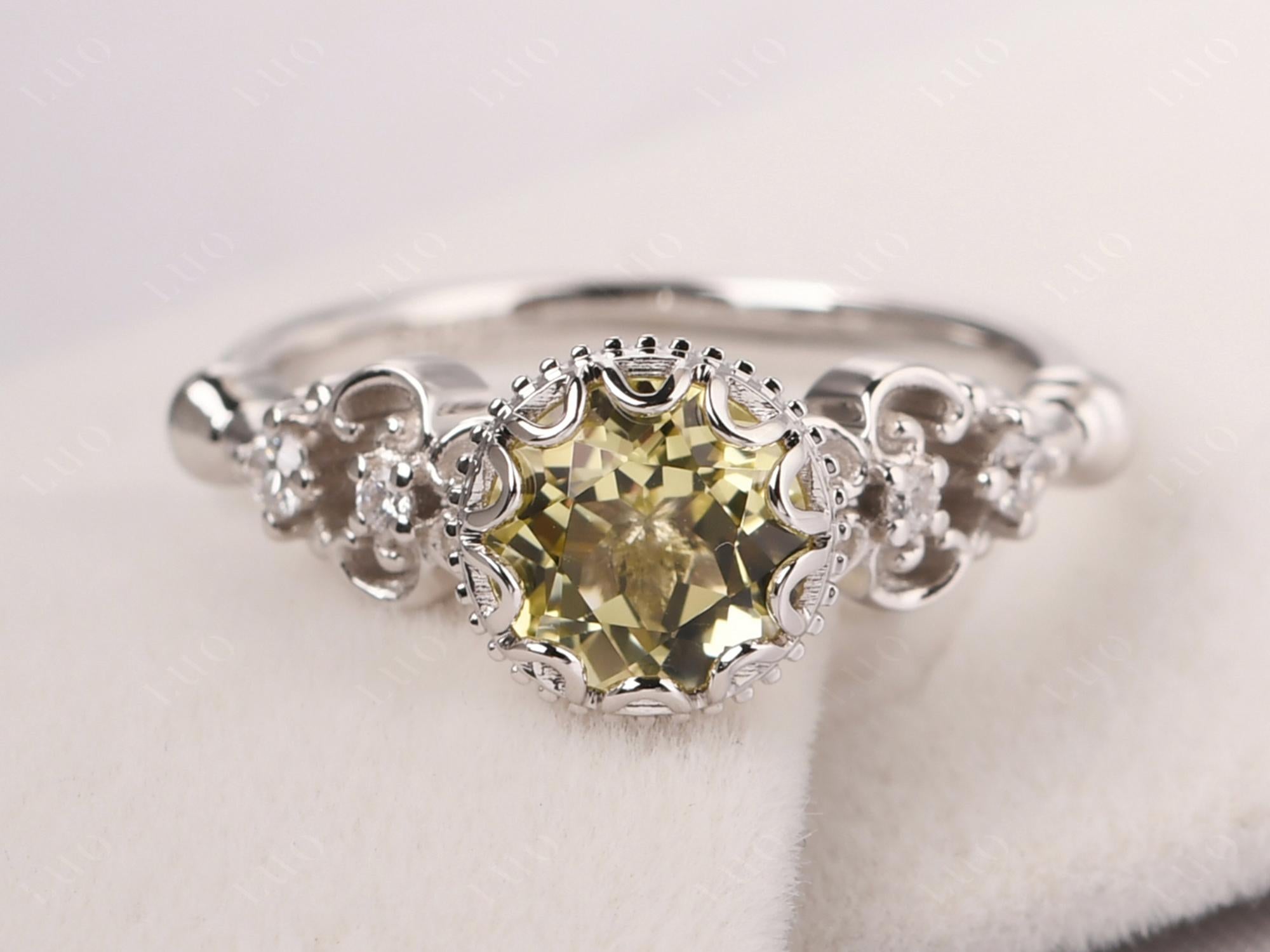 Art Deco Vintage Inspired Lemon Quartz Ring - LUO Jewelry