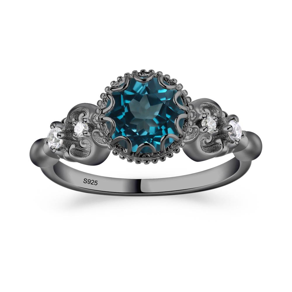 Art Deco Vintage Inspired London Blue Topaz Ring - LUO Jewelry #metal_black finish sterling silver