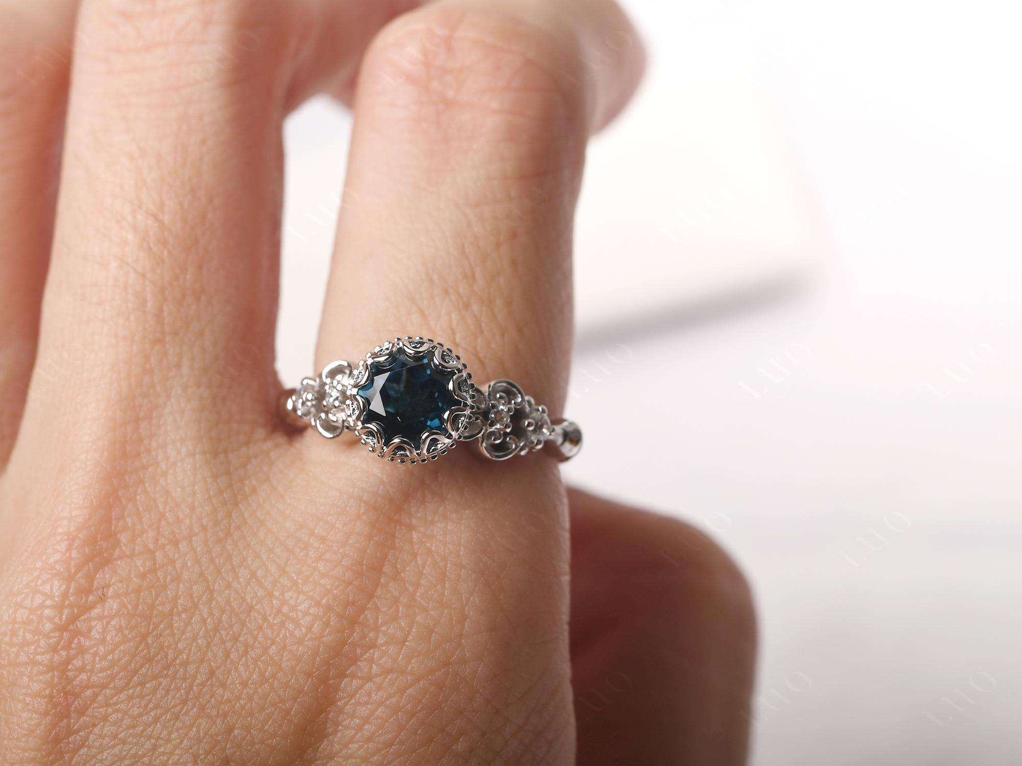 Art Deco Vintage Inspired London Blue Topaz Ring - LUO Jewelry