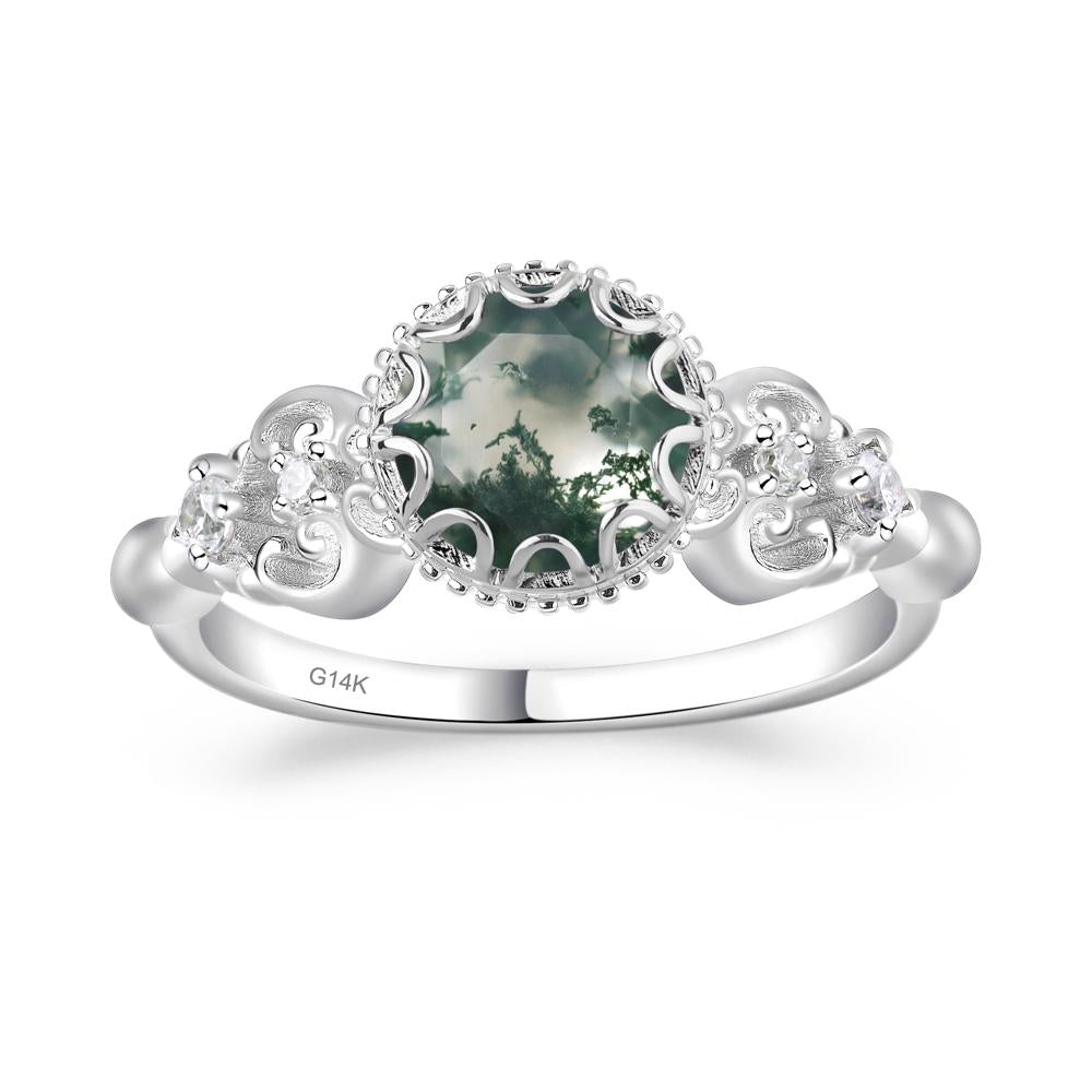 Art Deco Vintage Inspired Moss Agate Ring - LUO Jewelry #metal_14k white gold