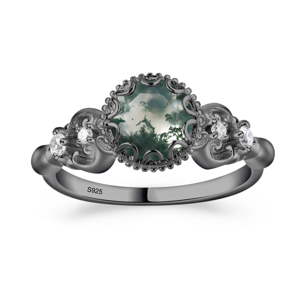 Art Deco Vintage Inspired Moss Agate Ring - LUO Jewelry #metal_black finish sterling silver